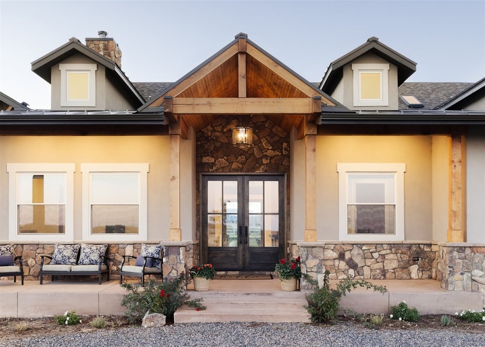 louisville custom home build exterior with natural stone siding