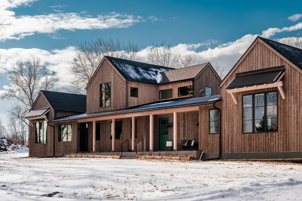 valmont custom home exterior with rustic look