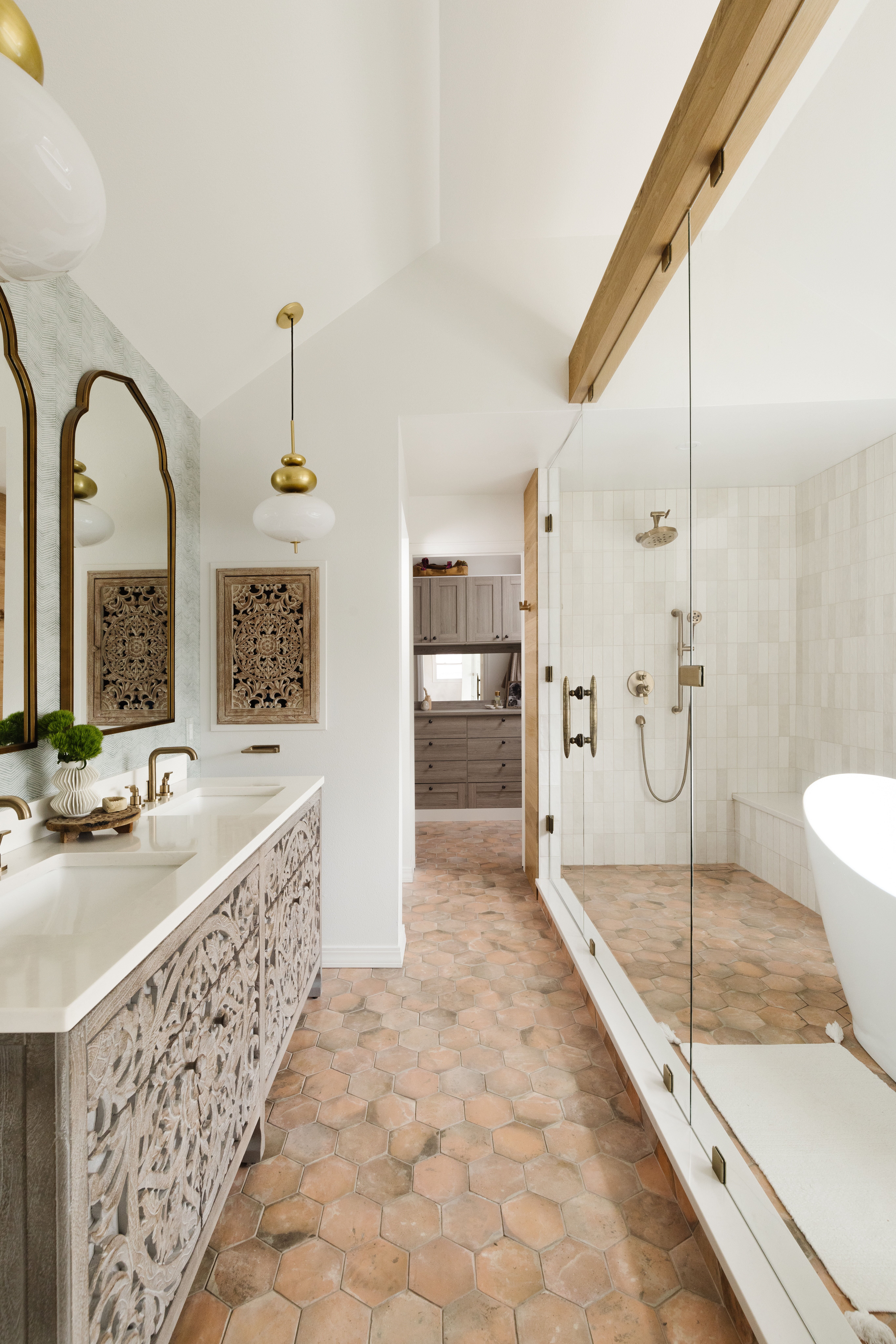 bohemian style master bathroom 