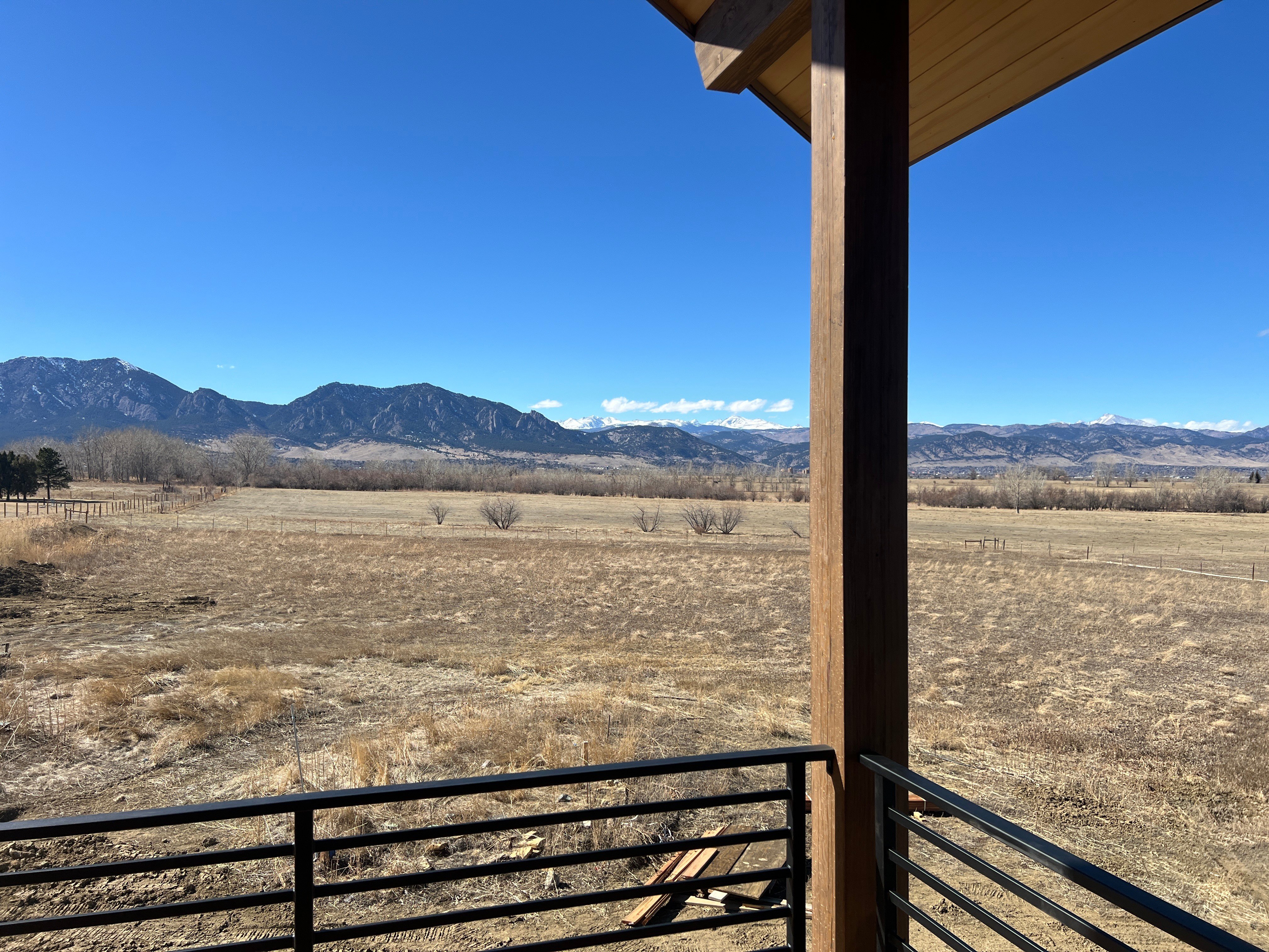 Boulder home remodel from the Marshall fires. This view of the flatirons from the balcony of the 2nd story master suite.