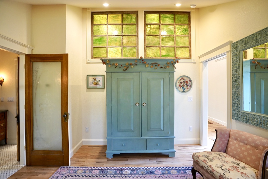 stained green glass in custom windows 