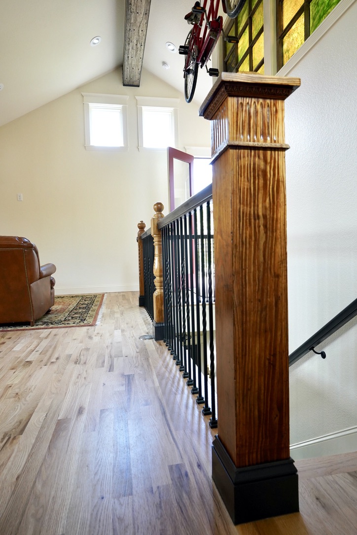 railing shot showing custom carpentry details 