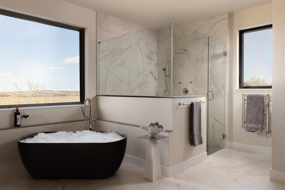 luxury bathroom remodel in boulder county with free standing tub and walk in shower